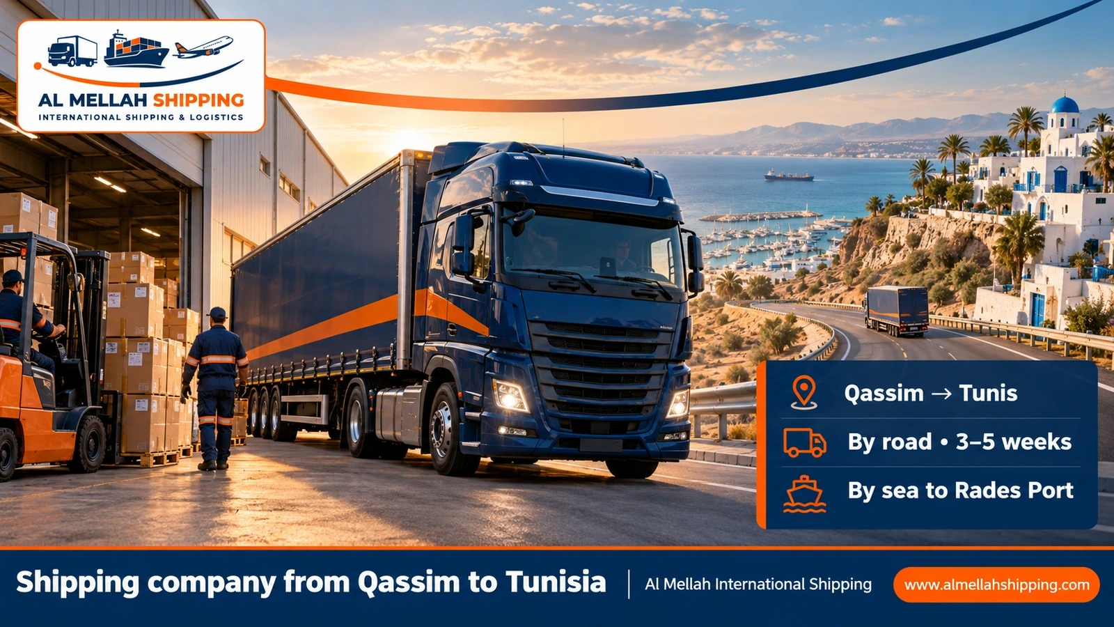 Shipping company from Qassim to Tunisia — Al Mellah International Shipping